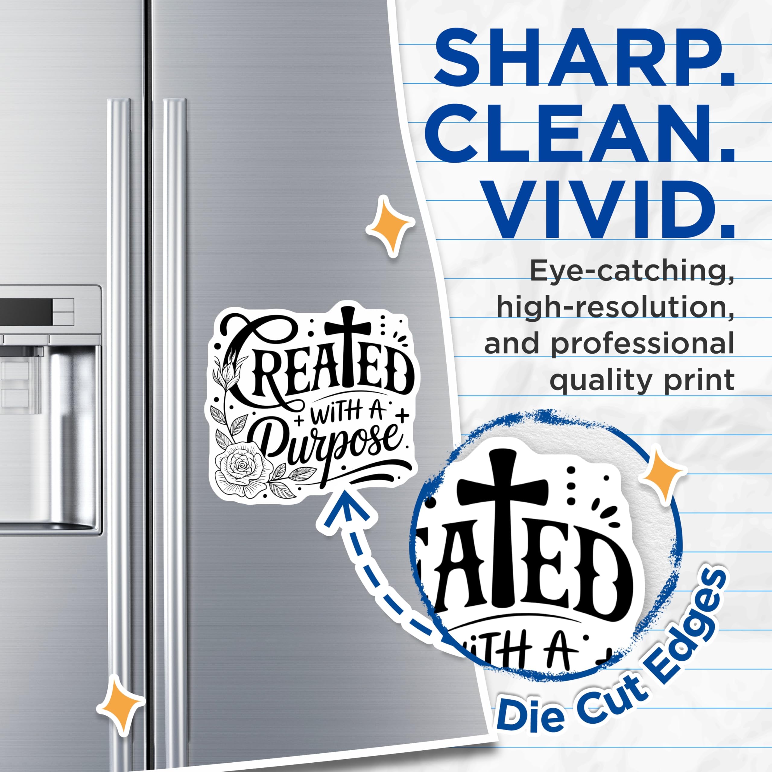 (2 Pack) Created with Purpose Magnets - Floral Cross Magnets - Inspirational Quote Magnets - 5" On Longest Side - Premium Magnet - for Cars, Refrigerators, Toolboxes, Lockers - Made in USA - MAG14427