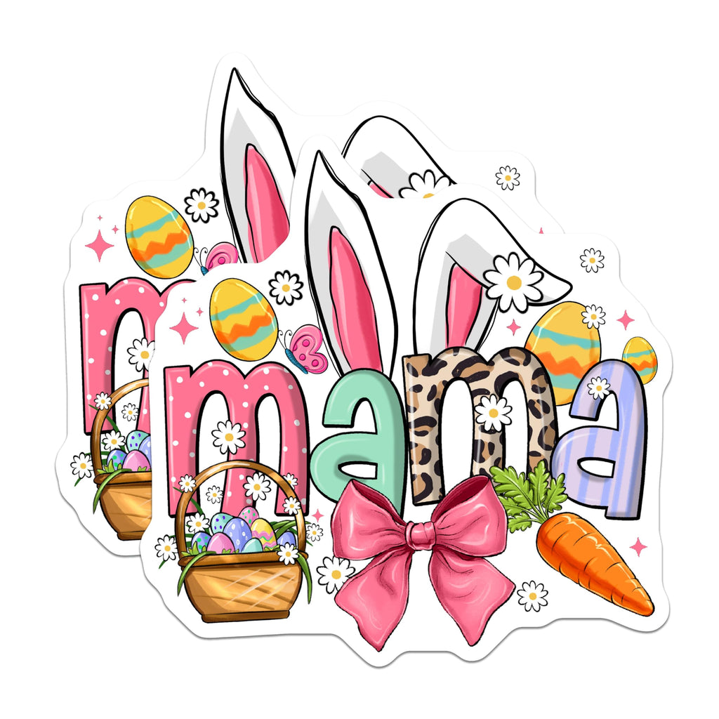 (2 Pack) Easter Mama Magnets - Bunny Ears Print - Leopard Pattern Lettering - Spring Egg Basket Decoration - 5 Inches On Longest Side - Thick Durable Magnet - Made in USA - MAG24857