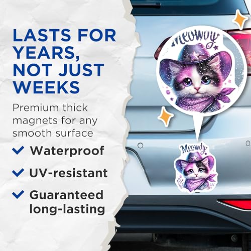 (2 Pack) Meowdy Cat Magnets - Cute Cat - Kawaii Kitten Magnet - Adorable Animal Magnets - Cat Lover Gift - 5" On Longest Side - for Cars, Fridges, Toolboxes - Made in USA - MAG4589