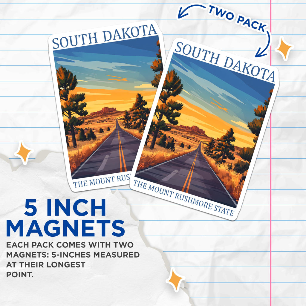 (2 Pack) South Dakota Magnets - Mount Rushmore State - Travel Souvenir Magnet - 5" On Longest Side - Premium Magnet - for Cars, Refrigerators, Toolboxes, Lockers - Made in USA - MAG18204