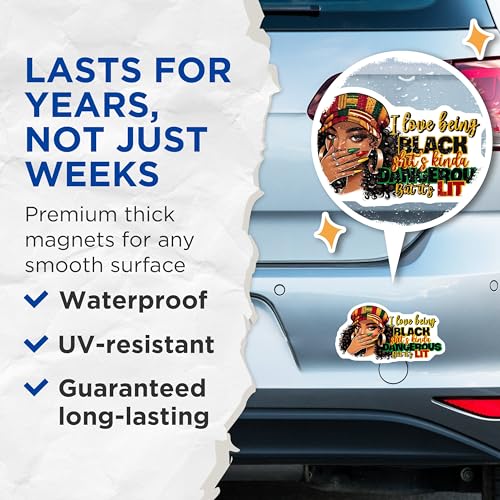 (2 Pack) Love Being Black Magnets - Empowerment Art - Inspirational Quote - Cultural Expression - 5" On Longest Side - for Cars, Fridges, Toolboxes - Made in USA - MAG7861
