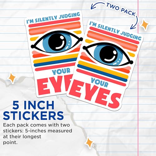 (2 Pack) Silence Judging Eye Stickers - Blue Eye Graphic - Funny Design - 5" On Longest Side - Sticks to Smooth Flat Surfaces - Made in USA - BMCS8079