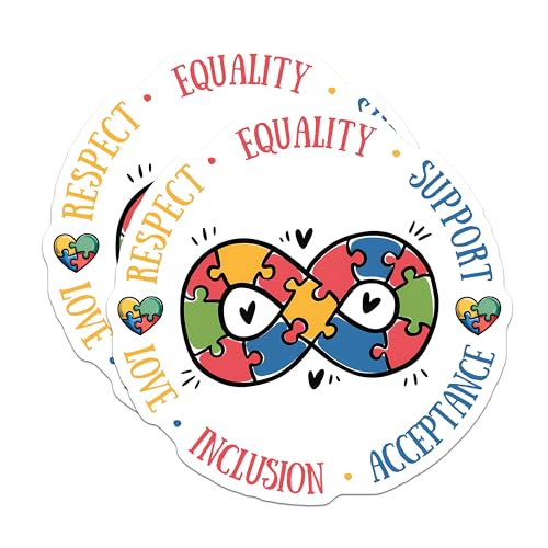 (2 Pack) Autism Awareness Stickers - Inclusion Equality Support - Respect Love Acceptance - 5" On Longest Side - Sticks to Smooth Flat Surfaces - Made in USA - BMCS8422