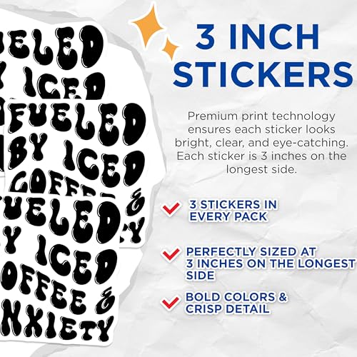 (3 Pack) Iced Coffee Anxiety Decals - Funny Sarcastic - Laptop Hydroflask Decal - 3 Inches On Longest Side - Easy Peel & Apply - Made in USA - 3MCS6437