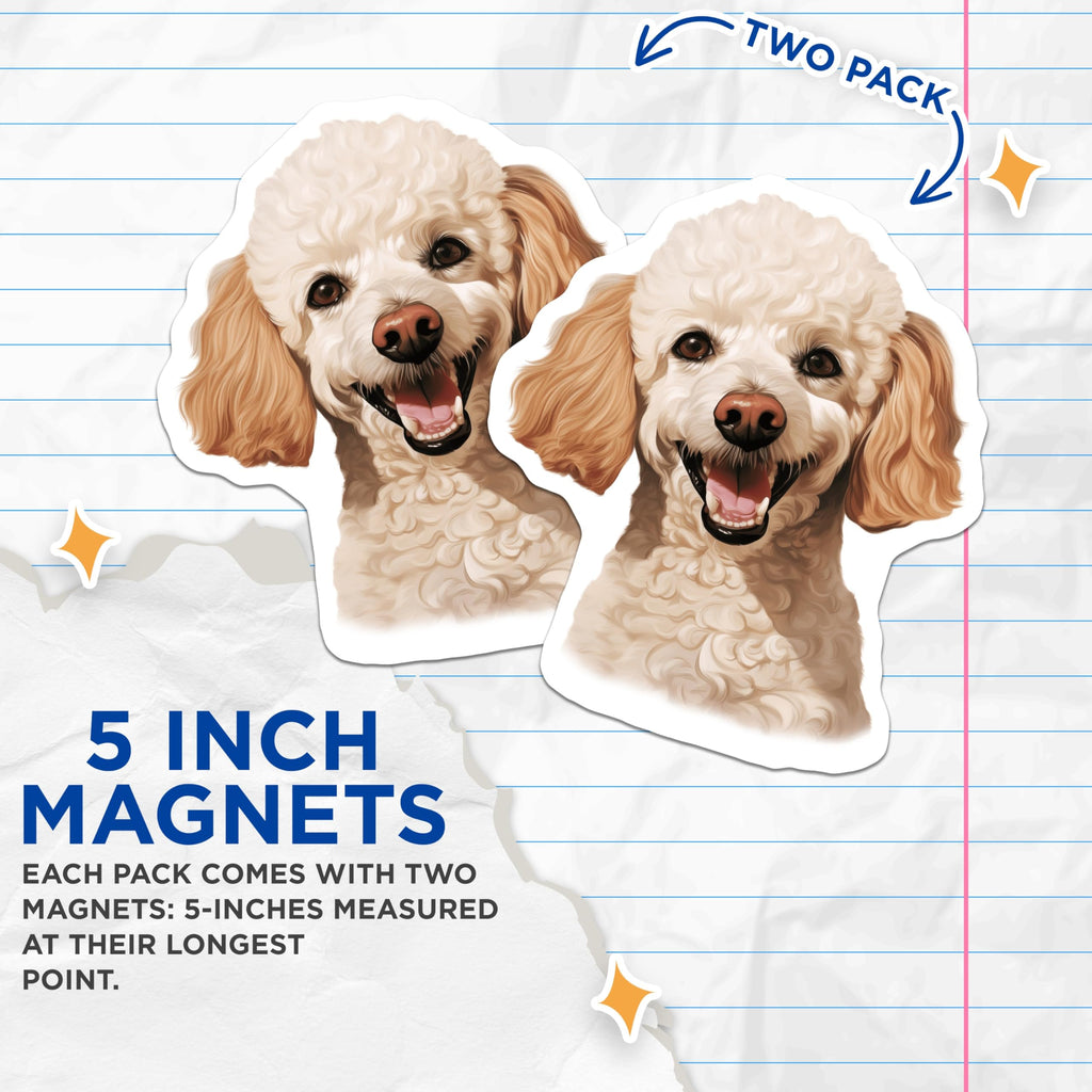 (2 Pack) Happy Poodle Magnets - Dog Mom Poodle Decor - Pet Owner Fridge Locker Accessory - 5 Inches On Longest Side - Thick Durable Magnet - Made in USA - MAG30816