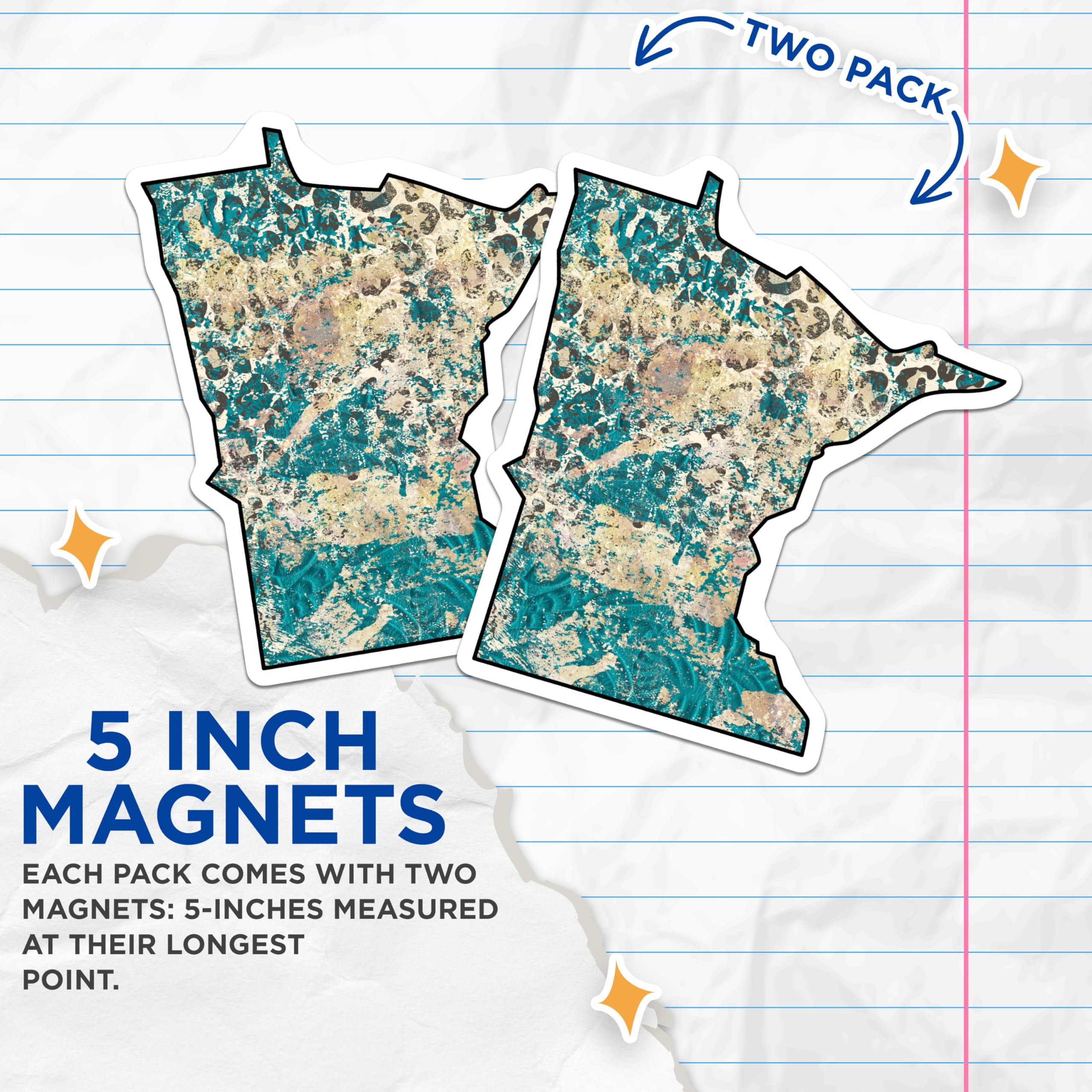 (2 Pack) Minnesota State Magnets - Turquoise Leopard Print - MN Fridge Decor - 5" On Longest Side - Premium Magnet - for Cars, Refrigerators, Toolboxes, Lockers - Made in USA - MAG17992