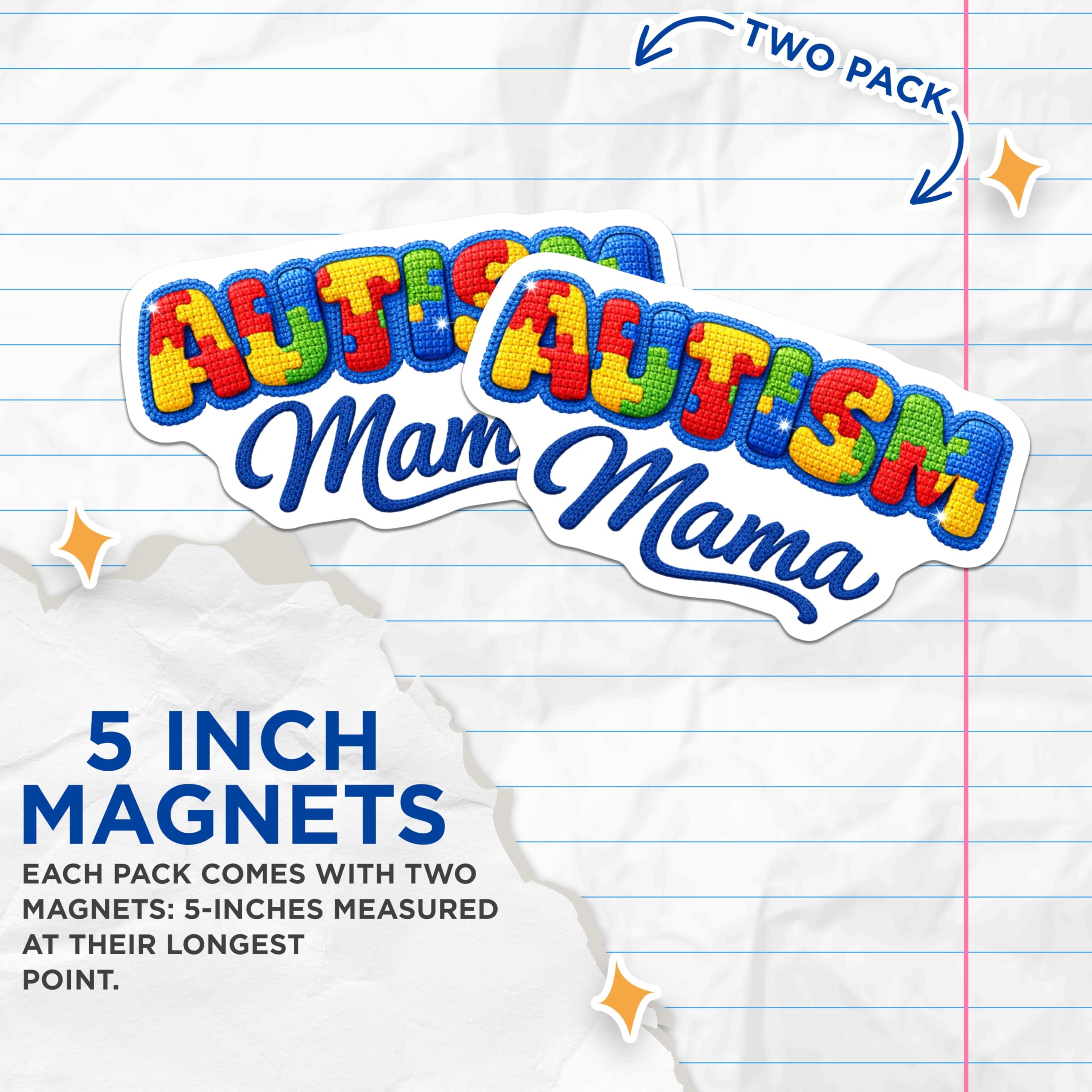 (2 Pack) Autism Mama Magnets - Puzzle Piece Awareness - Neurodiversity Advocate - 5 Inches On Longest Side - Thick Durable Magnet - Made in USA - MAG21319