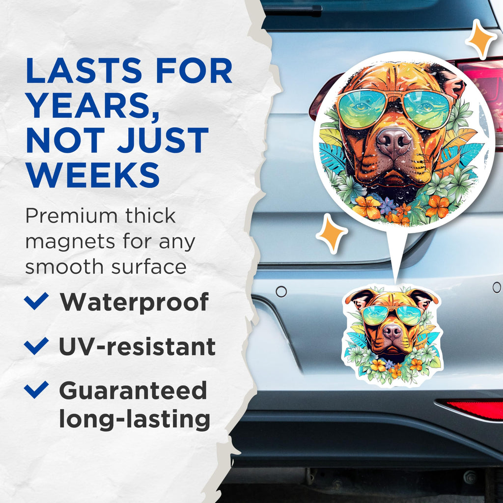 (2 Pack) Tropical Pitbull Magnets - Summer Dog Decor - Aloha Pitbull Accessories - 5 Inches On Longest Side - Thick Durable Magnet - Made in USA - MAG23058