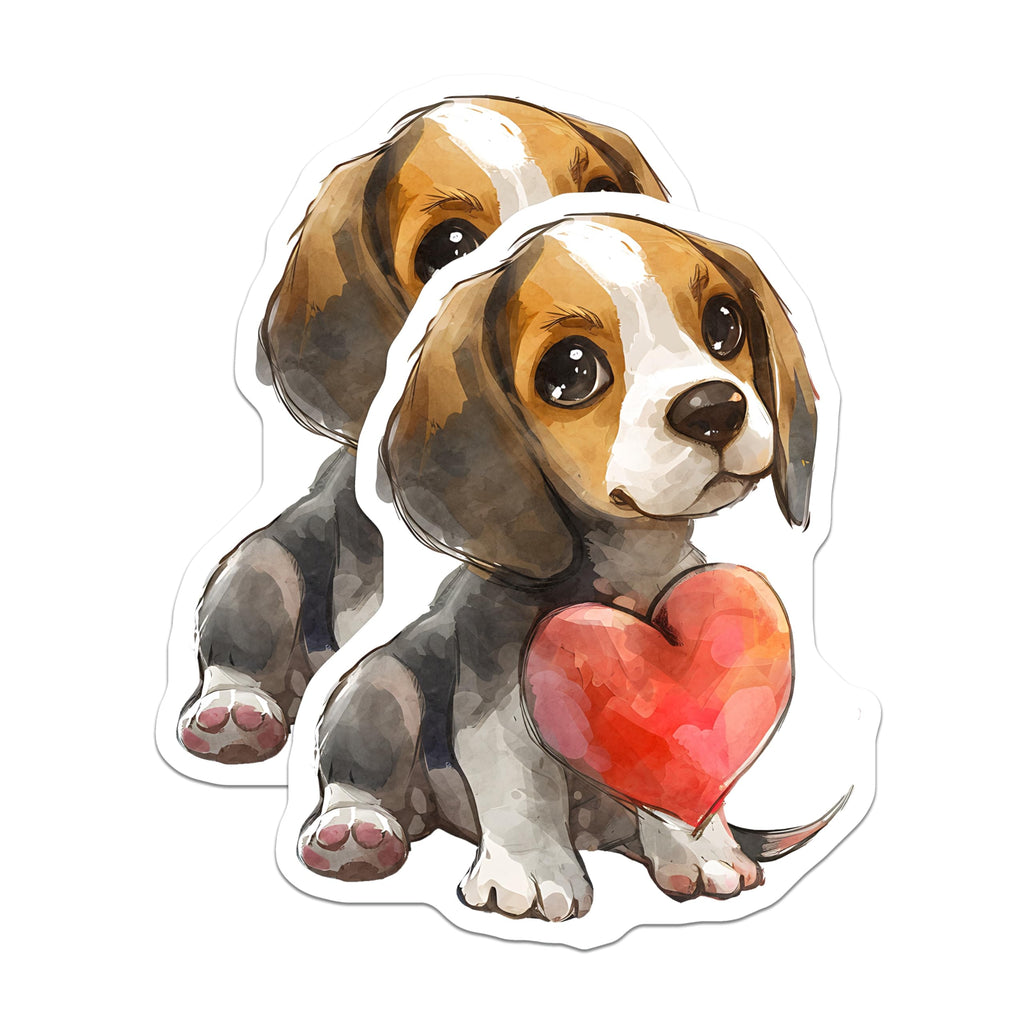 (2 Pack) Beagle Puppy Magnets - Heart Dog Artwork - Refrigerator Decor - 5" On Longest Side - Premium Magnet - for Cars, Refrigerators, Toolboxes, Lockers - Made in USA - MAG16499