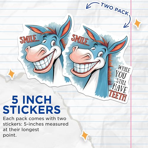 (2 Pack) Smile Sticker - Animal Humor Stickers - Funny Teeth Quote Stickers for Laptops Journals Water Bottles - 5" On Longest Side - Sticks to Any Smooth Flat Surface - Made in USA - BMCS3327