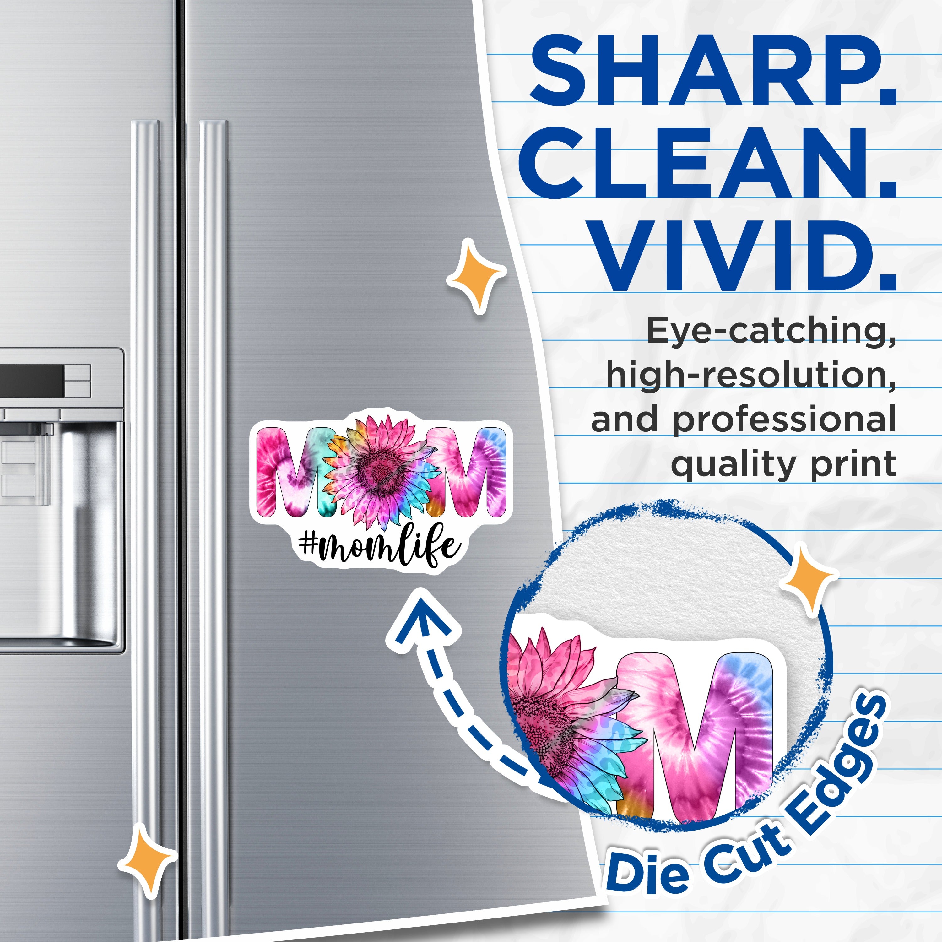 (2 Pack) Mom Life Tie Dye Sunflower Magnets - Mama Fridge Decor - Mother's Day Appreciation - 5 Inches On Longest Side - Thick Durable Magnet - Made in USA - MAG39498