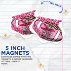 (2 Pack) Tackle Cancer Magnets - Pink Ribbon Football - Awareness Magnets - 5" On Longest Side - Premium Magnet - for Cars, Refrigerators, Toolboxes, Lockers - Made in USA - MAG16918