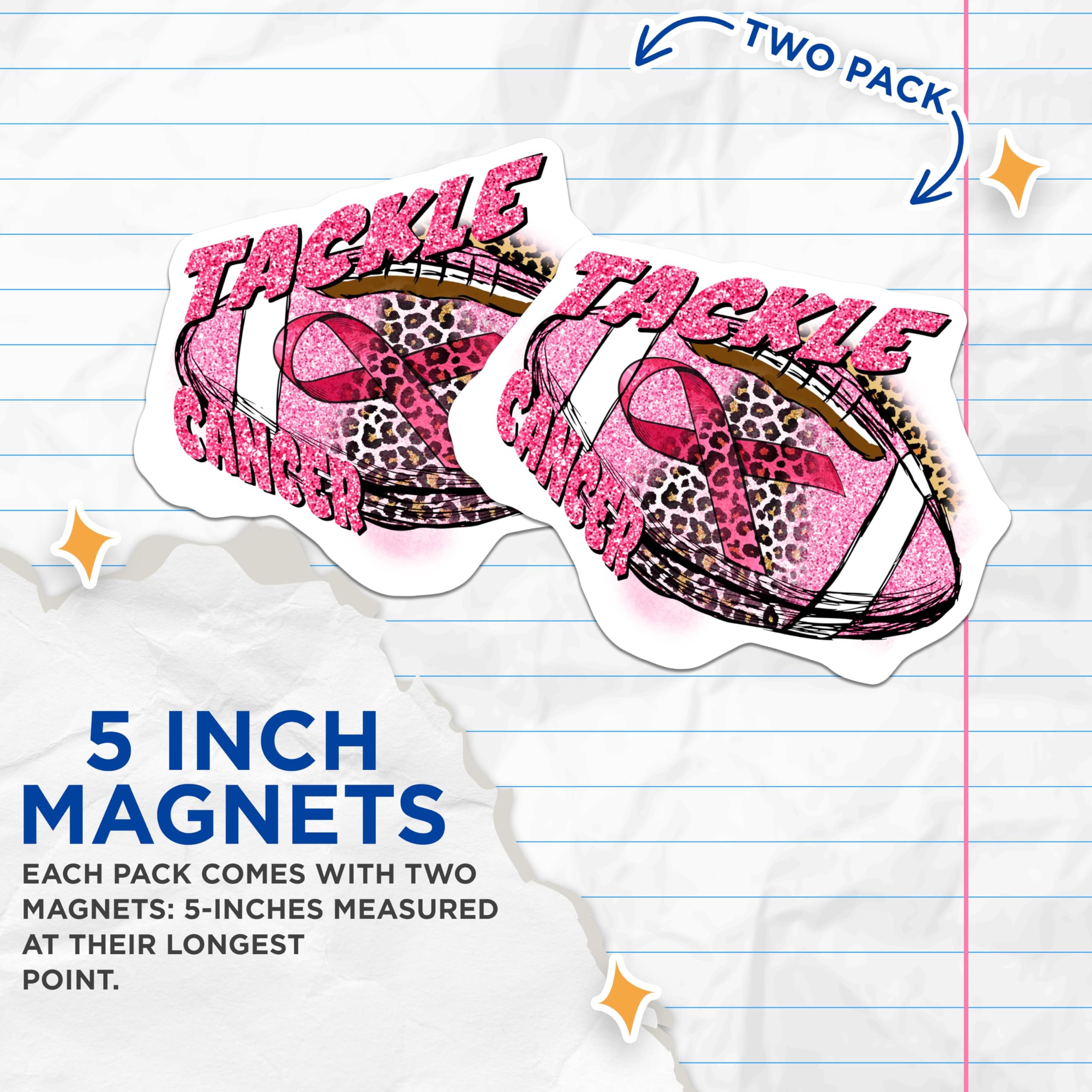 (2 Pack) Tackle Cancer Magnets - Pink Ribbon Football - Awareness Magnets - 5" On Longest Side - Premium Magnet - for Cars, Refrigerators, Toolboxes, Lockers - Made in USA - MAG16918