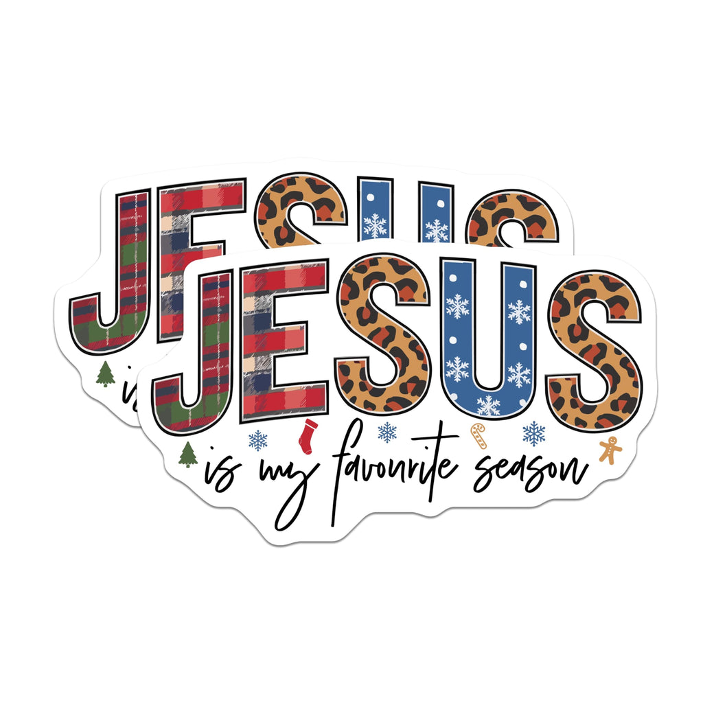 (2 Pack) Jesus is My Favorite Season Magnets - Christian Christmas Decor - Plaid Leopard Print Winter Faith Fridge Locker - 5 Inches On Longest Side - Thick Durable Magnet - Made in USA - MAG25311