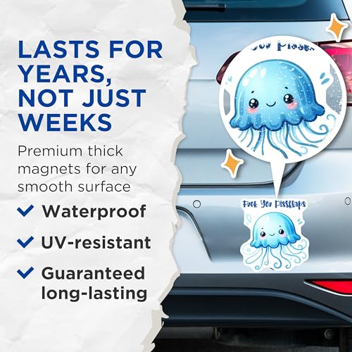 (2 Pack) Cute Cartoon Jellyfish Magnet - 5" On Longest Side - Sticks to Smooth Flat Surfaces - Made in USA - MAG9672