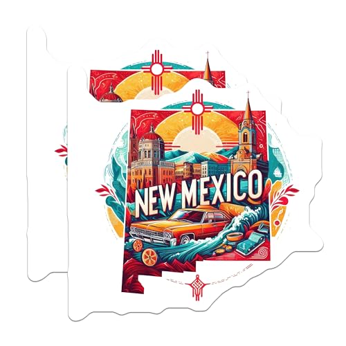(2 Pack) New Mexico Travel Stickers - Vintage Car Stickers - Route 66 Adventure Stickers - 5" On Longest Side - Sticks to Smooth Flat Surfaces - Made in USA - BMCS5219