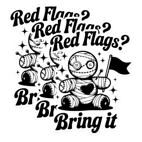 (3 Pack) Red Flags Decals - Voodoo Doll Stickers - Funny Laptop Decals - 3 Inches On Longest Side - Easy Peel & Apply - Made in USA - 3MCS1655