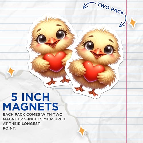 (2 Pack) Cute Chick Magnets - Heart Holding Chick - Adorable Refrigerator - 5" On Longest Side - for Cars, Fridges, Toolboxes - Made in USA - MAG3664
