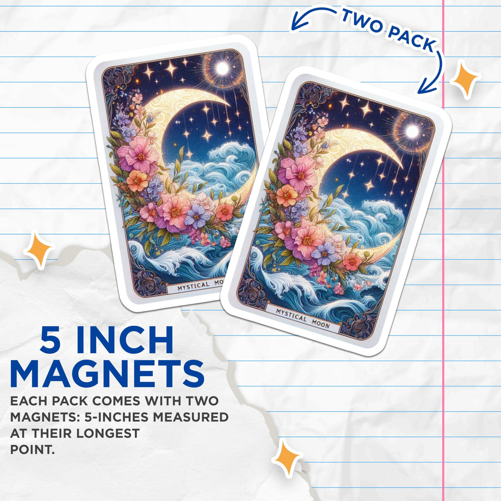 (2 Pack) Mystical Moon Flower Magnets - Celestial Ocean Waves - Starry Night Fantasy - 5 Inches On Longest Side - Thick Durable Magnet - Made in USA - MAG21878