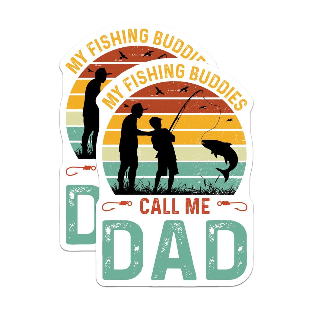 (2 Pack) Fishing Buddies Call Me Dad Stickers - Father's Day Fishing Stickers - Outdoors Dad Stickers - 5" On Longest Side - Sticks to Smooth Flat Surfaces - Made in USA - BMCS4145