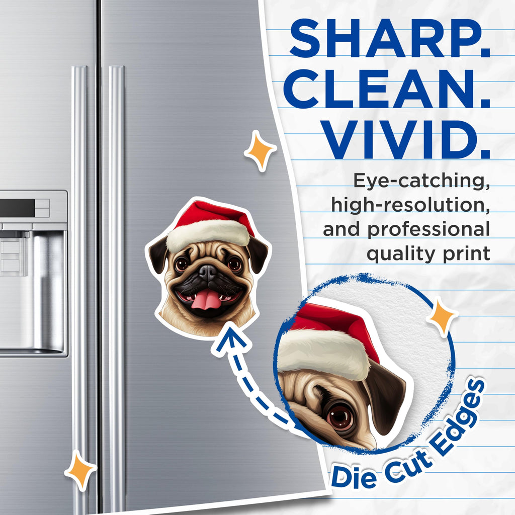 (2 Pack) Christmas Pug Magnets - Funny Dog Refrigerator Magnets - Holiday Decor for Pet Owners - 5 Inches On Longest Side - Thick Durable Magnet - Made in USA - MAG30421