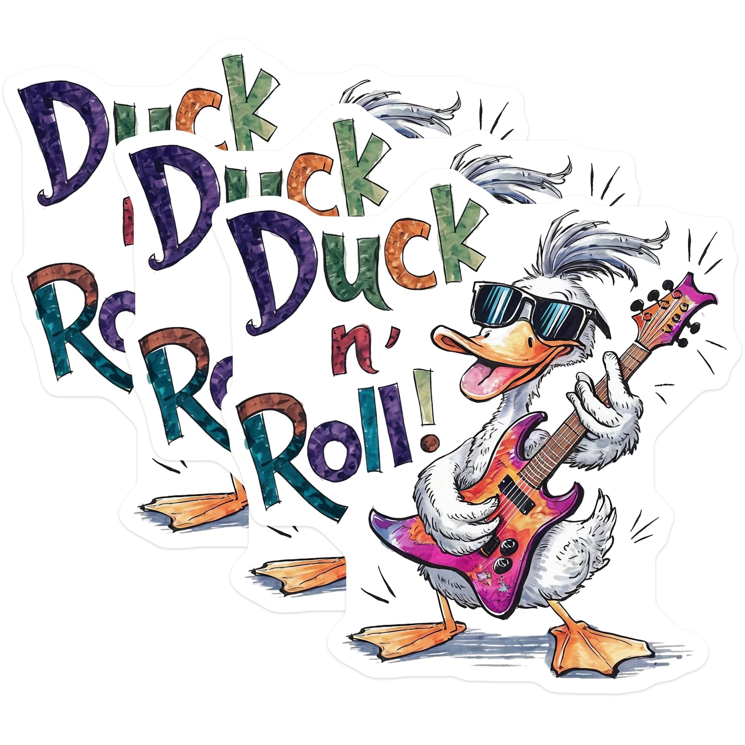 (3 Pack) Duck n Roll Decals - Rocking Duck - Guitar Playing Duck Decals - 3 Inches On Longest Side - Easy Peel & Apply - Made in USA - 3MCS7302
