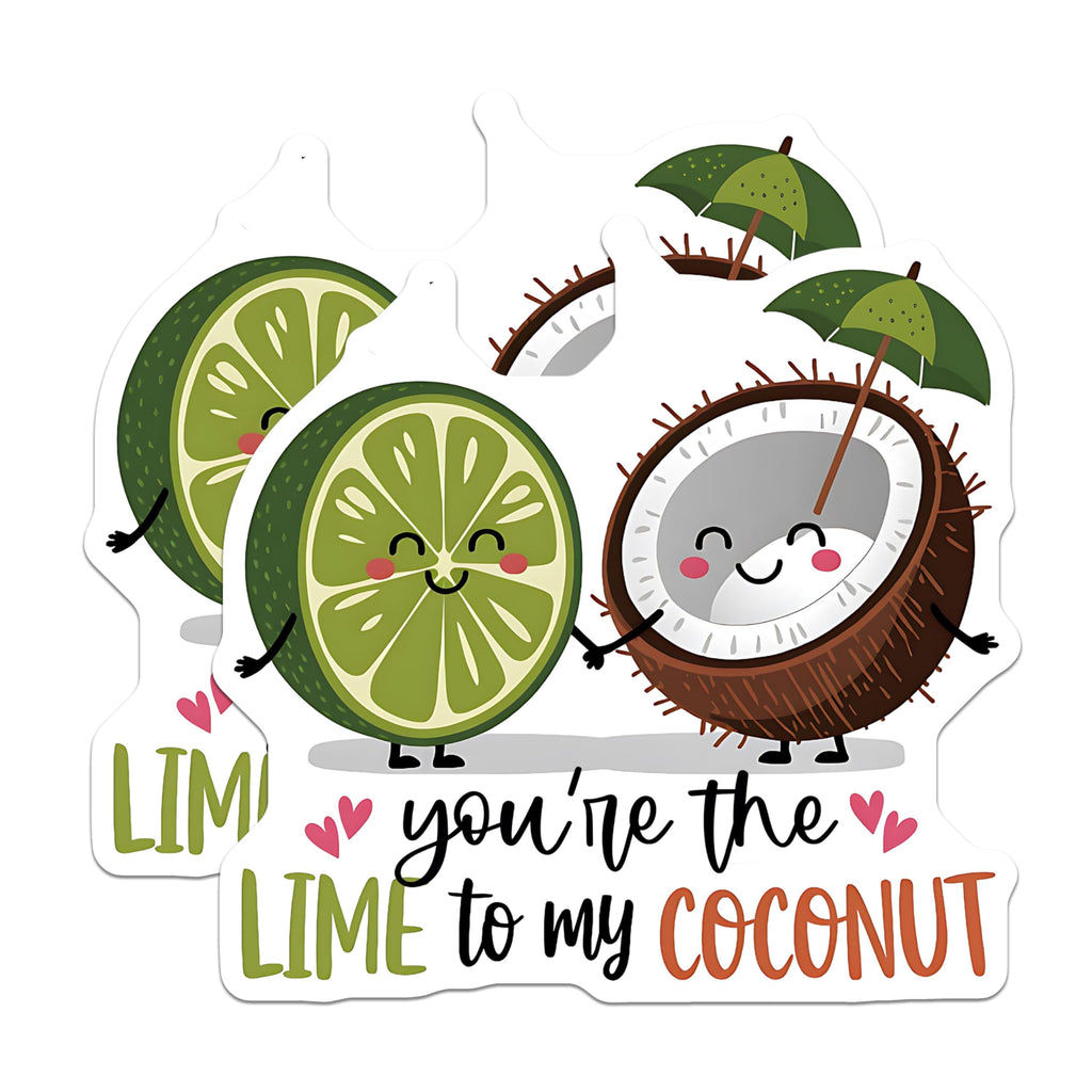 (2 Pack) You're The Lime to My Coconut Stickers - Funny Fruit Stickers - Cute Couple Stickers - 5" On Longest Side - Sticks to Smooth Flat Surfaces - Made in USA - BMCS5146
