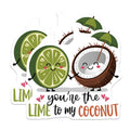 (2 Pack) You're The Lime to My Coconut Stickers - Funny Fruit Stickers - Cute Couple Stickers - 5" On Longest Side - Sticks to Smooth Flat Surfaces - Made in USA - BMCS5146