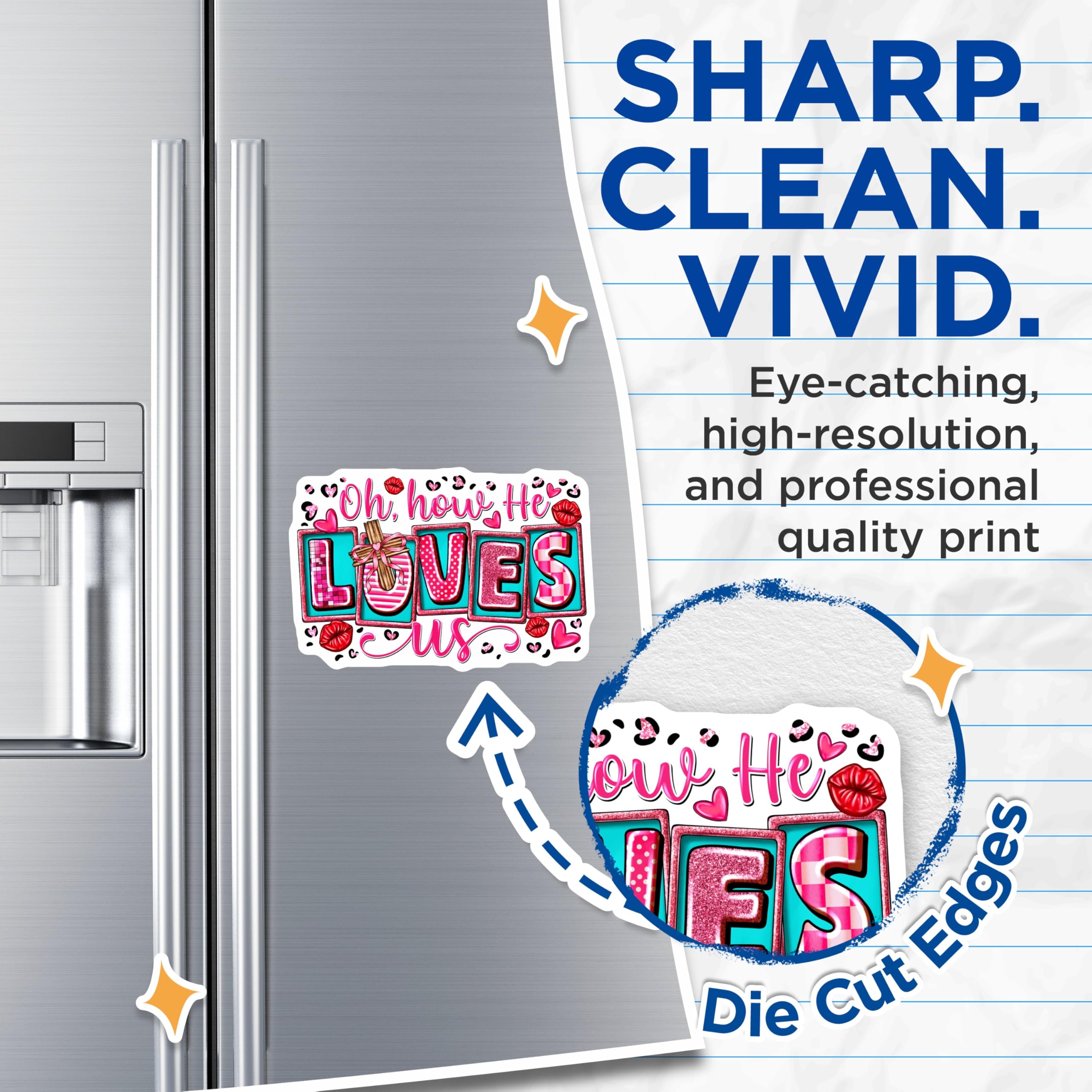 (2 Pack) Oh How He Loves Us Magnets - Christian Faith Decor - Pink Religious Refrigerator Accent - 5 Inches On Longest Side - Thick Durable Magnet - Made in USA - MAG27246