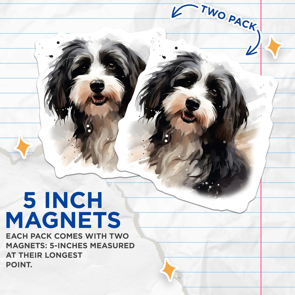 (2 Pack) Adorable Fluffy Dog Magnets - Cute Black White Dog Art - Pet Lover Refrigerator Decor Locker Magnet - 5 Inches On Longest Side - Thick Durable Magnet - Made in USA - MAG28845