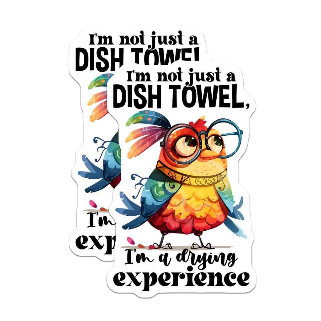 (2 Pack) Humorous Kitchen Magnets - Funny Dish Towel Pun - Quirky Bird Refrigerator Decor - 5 Inches On Longest Side - Thick Durable Magnet - Made in USA - MAG38985