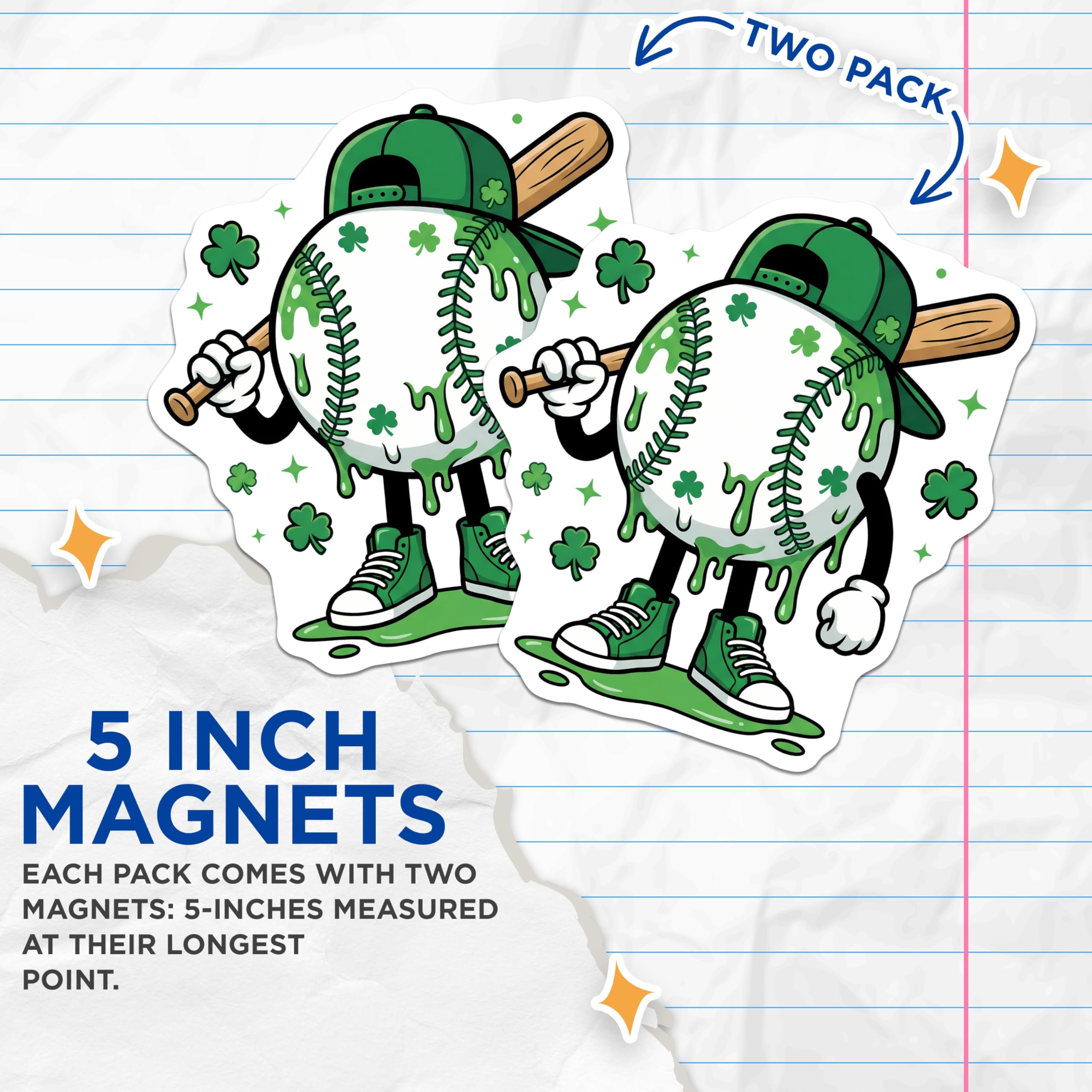 (2 Pack) Baseball Shamrock Magnets - St Patricks Day - Baseball Player Locker Accessories - 5" On Longest Side - Premium Magnet - for Cars, Refrigerators, Toolboxes, Lockers - Made in USA - MAG17138