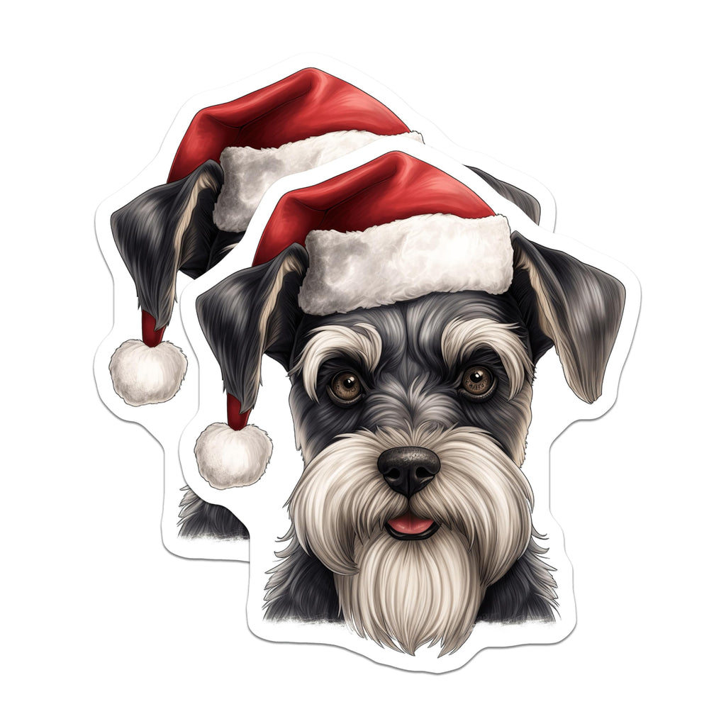 (2 Pack) Schnauzer Christmas Magnets - Adorable Santa Hat Schnauzer Dog - Festive Refrigerator and Home Decor - 5 Inches On Longest Side - Thick Durable Magnet - Made in USA - MAG24993
