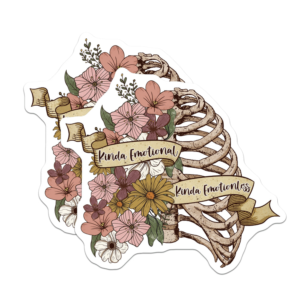 (2 Pack) Kinda Emotional Kinda Emotionless Magnets - Floral Rib Cage Art - Emotional Spectrum Decor - 5 Inches On Longest Side - Thick Durable Magnet - Made in USA - MAG36086