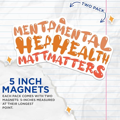 (2 Pack) Mental Health Matters Magnets - Inspirational Quotes - Positivity Boost - Encouragement Sticker - Self Care Reminder - 5" On Longest Side - for Cars, Fridges, Toolboxes - Made in USA - MAG823
