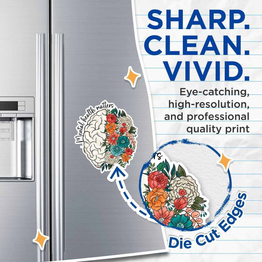 (2 Pack) Mental Health Matters Magnets - Brain Flower Design Magnets - Inspirational Mental Health Awareness Magnets- 5" On Longest Side - for Fridges, Toolboxes, Cars - Made in USA - MAG3002