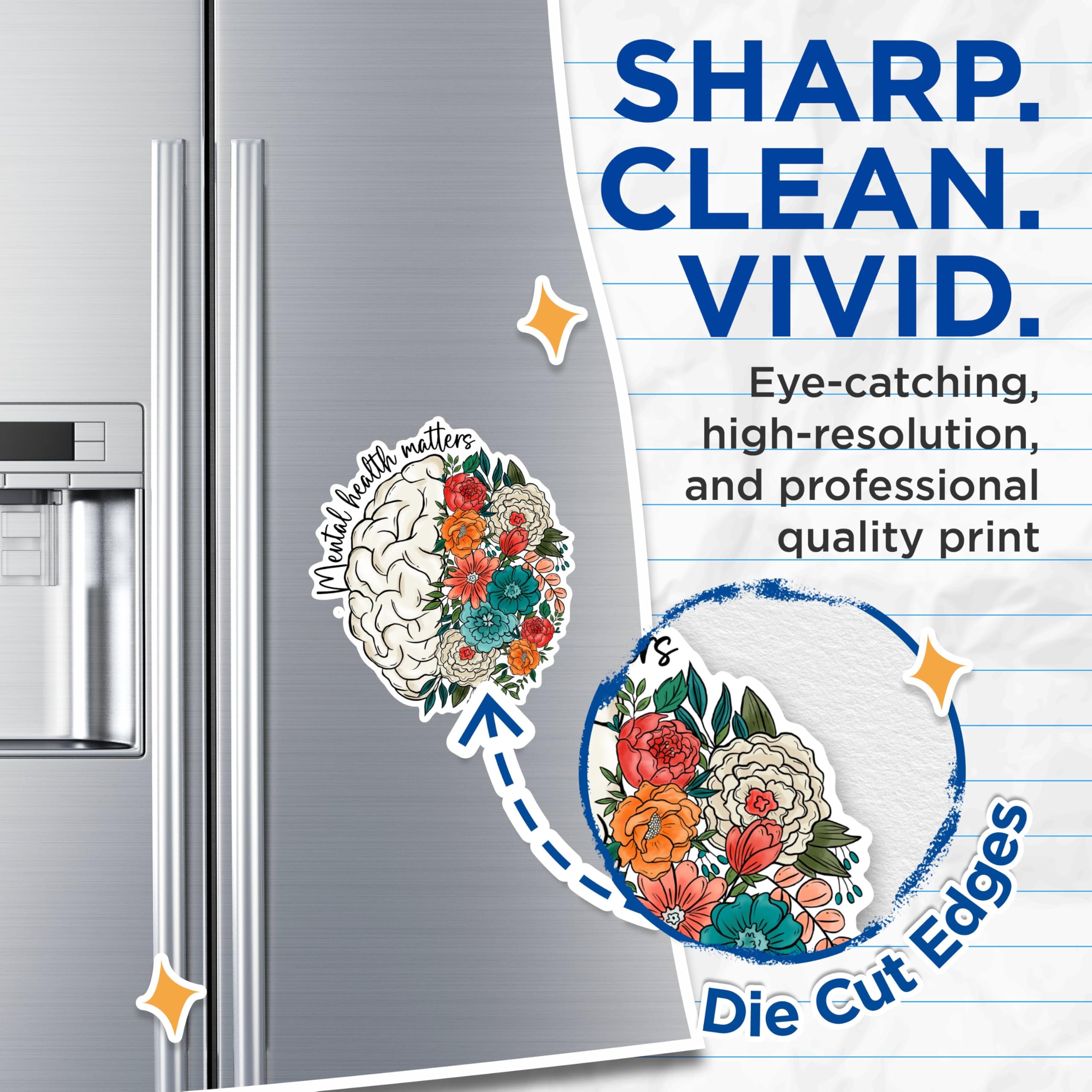 (2 Pack) Mental Health Matters Magnets - Brain Flower Design Magnets - Inspirational Mental Health Awareness Magnets- 5" On Longest Side - for Fridges, Toolboxes, Cars - Made in USA - MAG3002