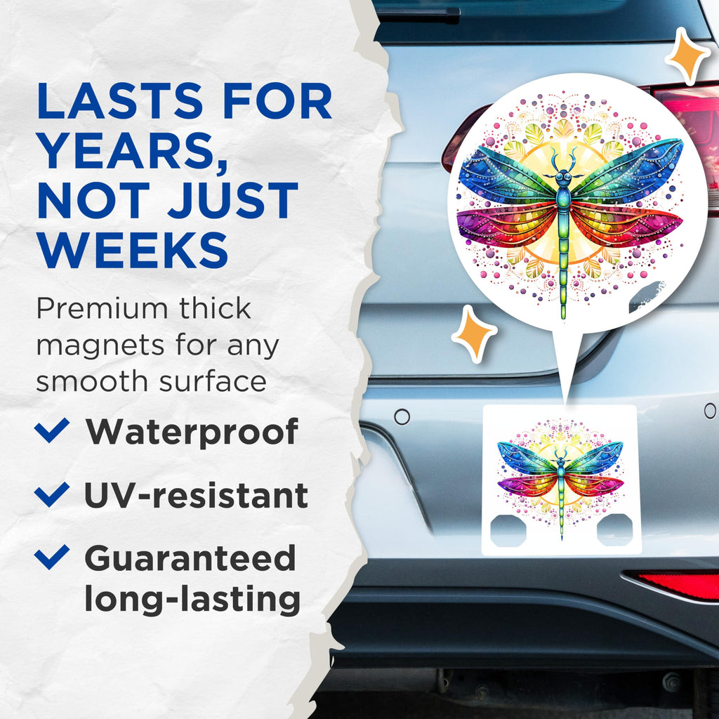 (2 Pack) Rainbow Dragonfly Magnets - Vibrant Mandala Art - Spiritual Home Decor Accent - 5 Inches On Longest Side - Thick Durable Magnet - Made in USA - MAG23220