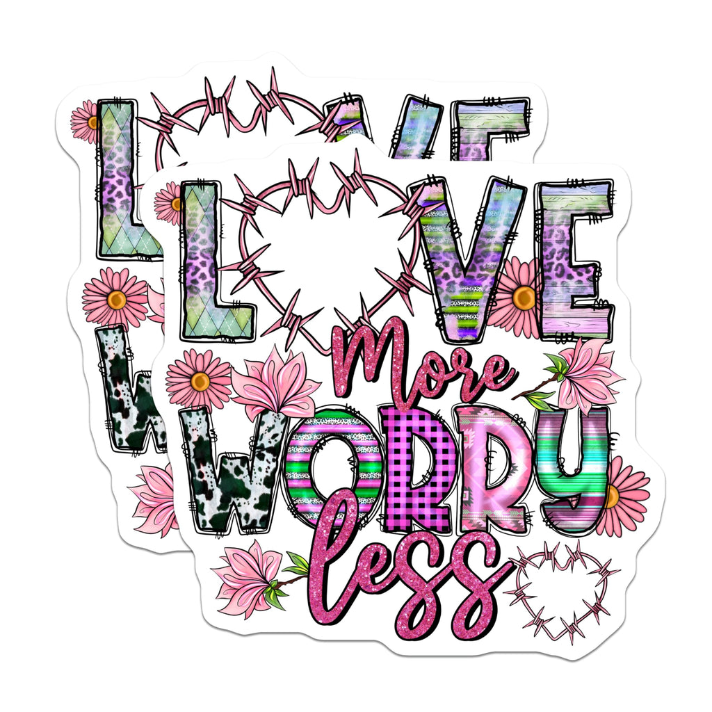 (2 Pack) Love More Worry Less Magnets - Western Boho Decor - Positive Vibe Aesthetic - 5 Inches On Longest Side - Thick Durable Magnet - Made in USA - MAG29253