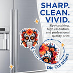(2 Pack) Day of The Dead Skull Magnets - Sugar Skull Ative Magnets - Floral Skull Magnets - 5" On Longest Side - for Cars, Fridges, Toolboxes - Made in USA - MAG4571
