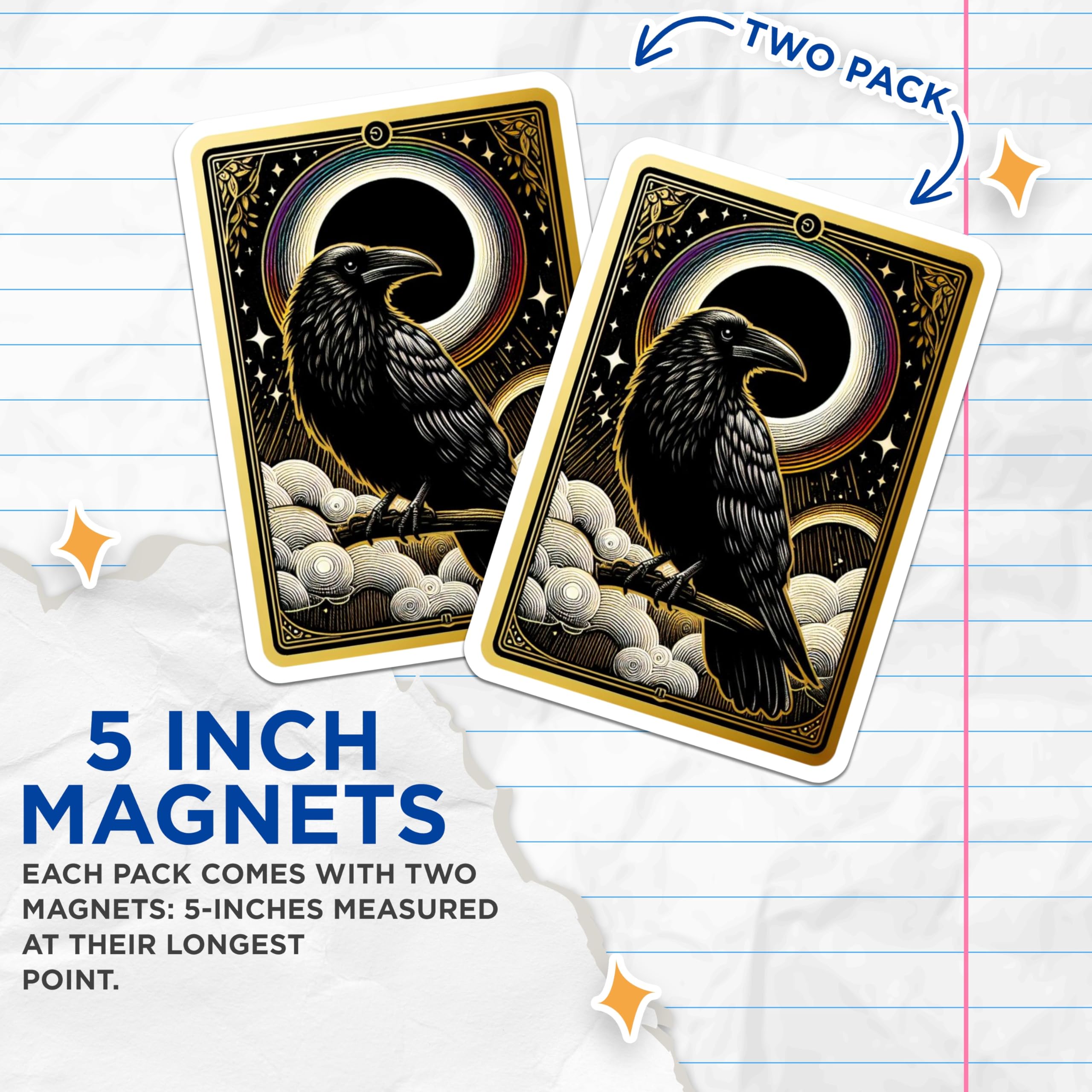 (2 Pack) Raven Magnets - Celestial Moon Starry Night - Witchy Gothic Decor Art - 5 Inches On Longest Side - Thick Durable Magnet - Made in USA - MAG23197