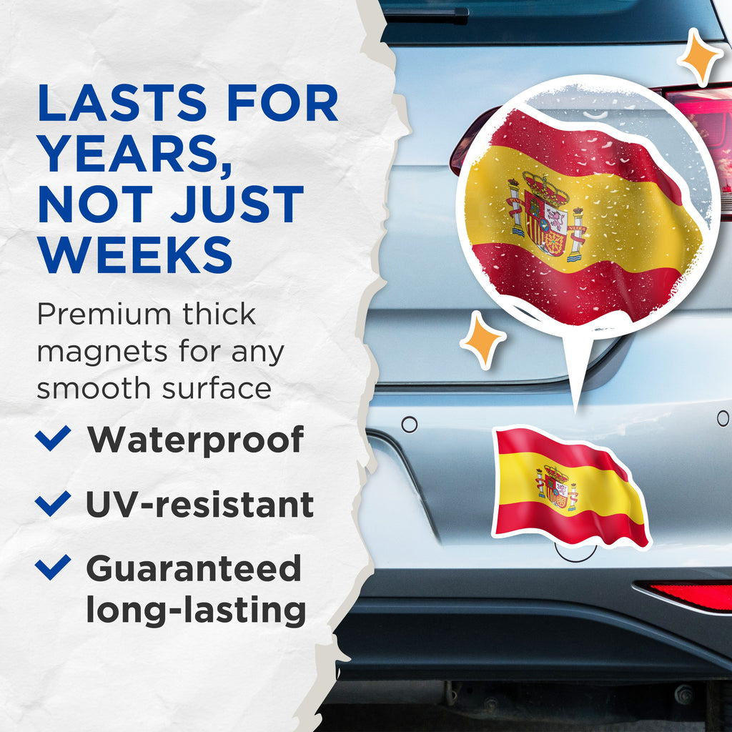(2 Pack) Spanish Flag Magnets - España National Symbols - Refrigerator Locker Accent - 5 Inches On Longest Side - Thick Durable Magnet - Made in USA - MAG39143