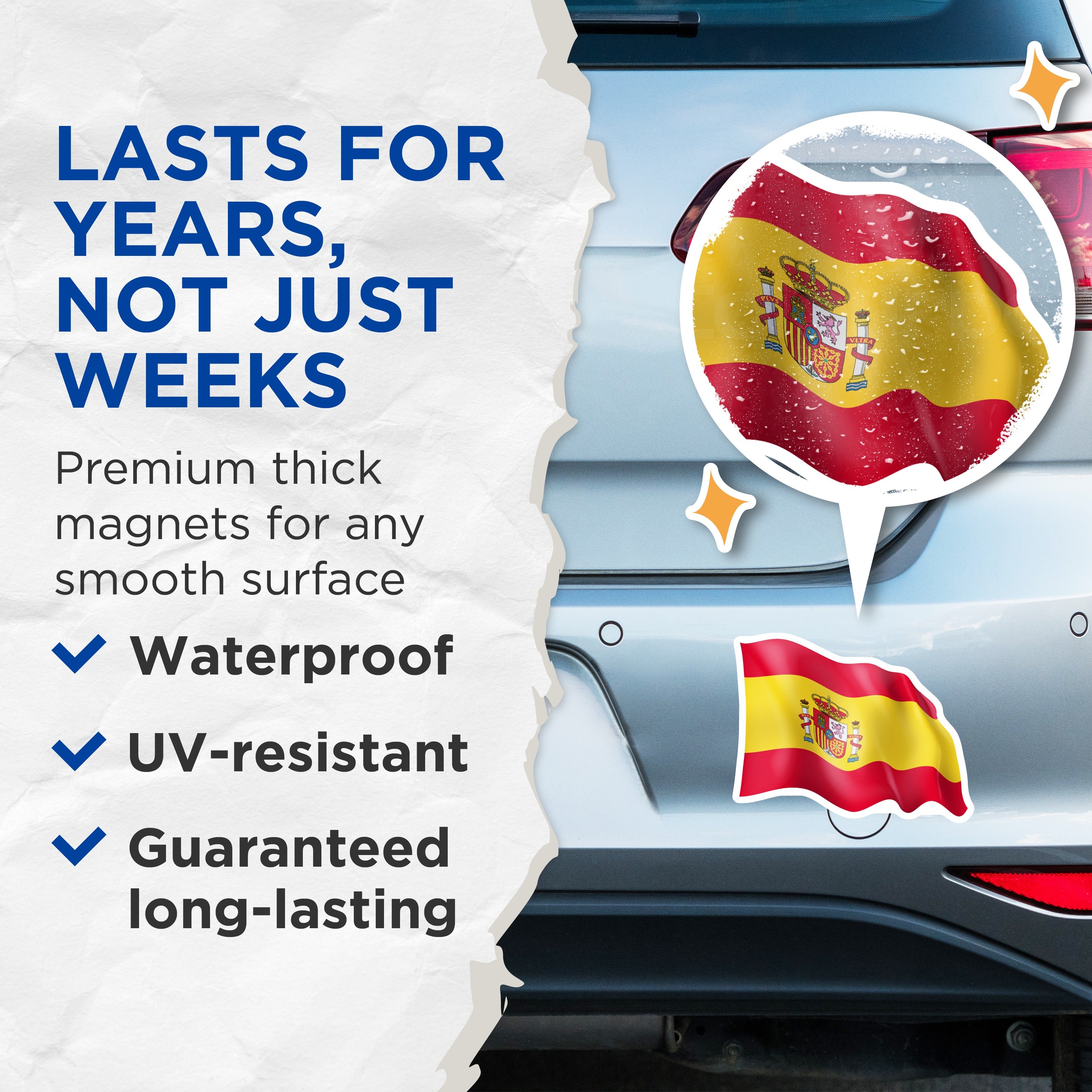 (2 Pack) Spanish Flag Magnets - España National Symbols - Refrigerator Locker Accent - 5 Inches On Longest Side - Thick Durable Magnet - Made in USA - MAG39143