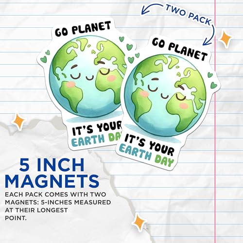 (2 Pack) Happy Earth Magnet - Eco-Friendly Decoration - 5" On Longest Side - Sticks to Smooth Flat Surfaces - Made in USA - MAG9751