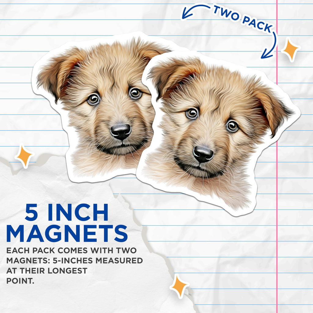 (2 Pack) Cute Puppy Magnets - Dog Lover Kitchen Decor - Pet Parent Refrigerator Art - 5 Inches On Longest Side - Thick Durable Magnet - Made in USA - MAG28804