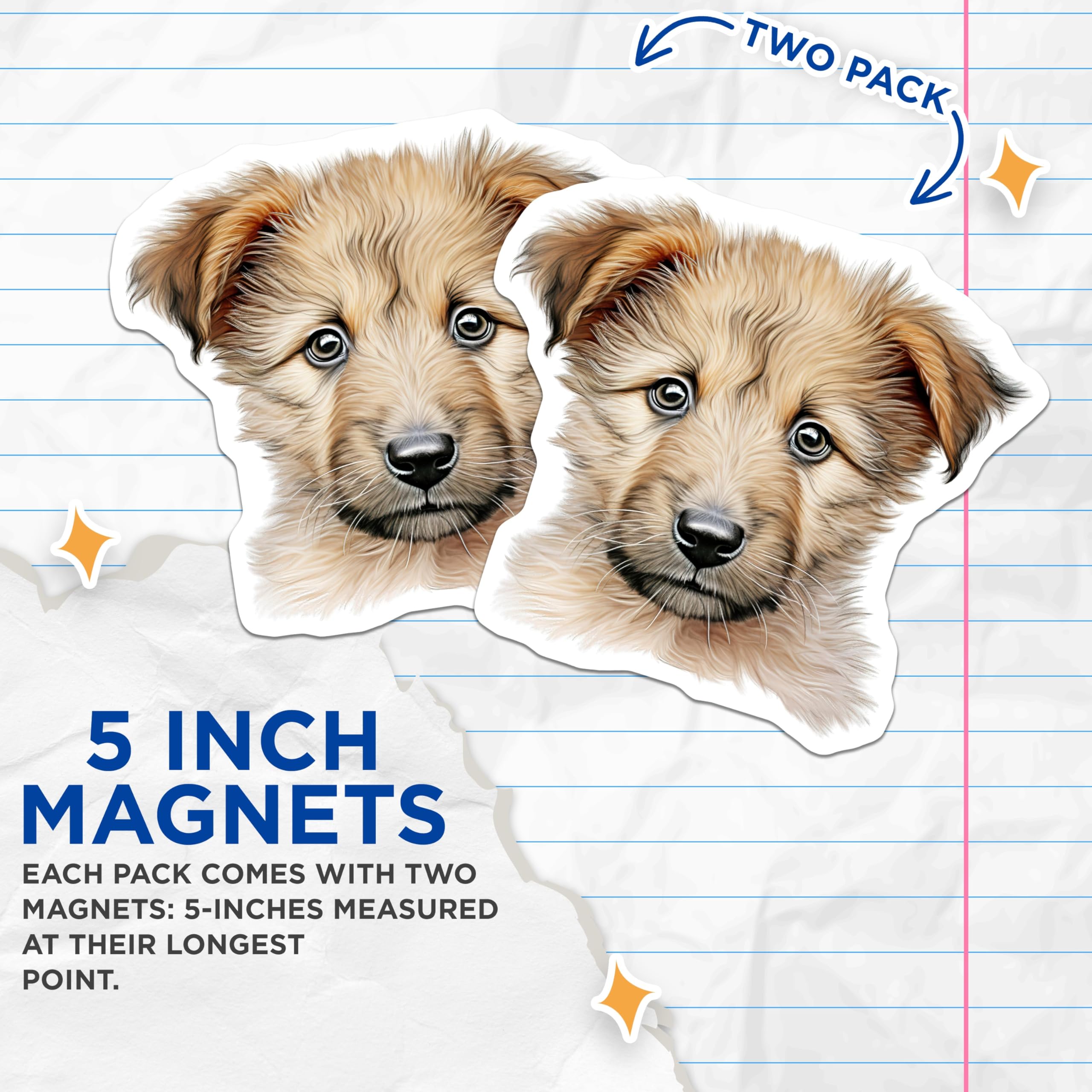 (2 Pack) Cute Puppy Magnets - Dog Lover Kitchen Decor - Pet Parent Refrigerator Art - 5 Inches On Longest Side - Thick Durable Magnet - Made in USA - MAG28804