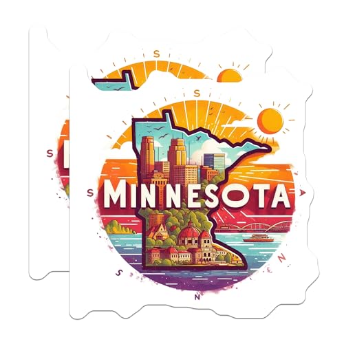 (2 Pack) Minnesota State Skyline Stickers - Travel Stickers - Midwest Adventure Stickers - 5" On Longest Side - Sticks to Smooth Flat Surfaces - Made in USA - BMCS5170