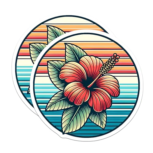 (2 Pack) Tropical Flower Stickers - Beach Vibes - Colorful Floral Decal - 5" On Longest Side - Sticks to Smooth Flat Surfaces - Made in USA - BMCS8773 - Retro Aesthetic
