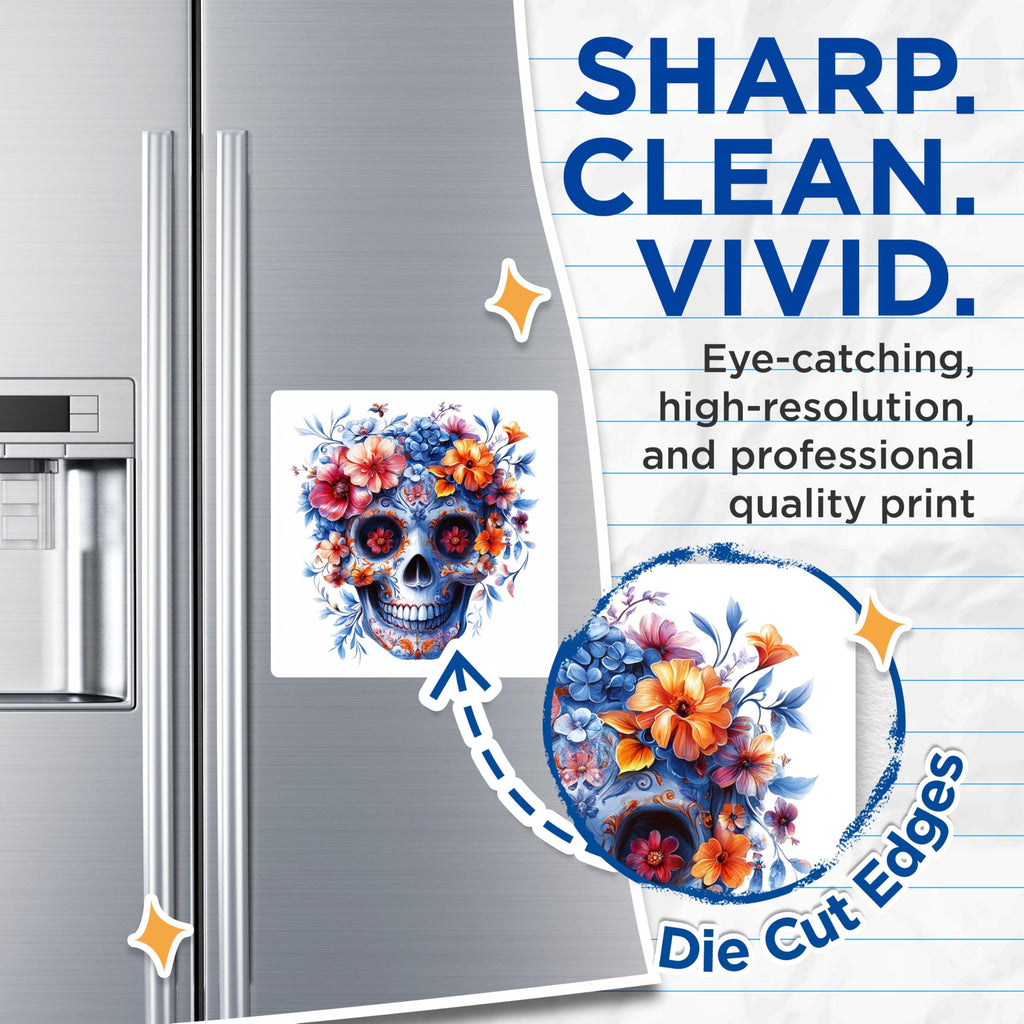 (2 Pack) Día de Los Muertos Sugar Skull Magnets - Calavera Floral Decor - Remembrance Art Kitchen - 5 Inches On Longest Side - Thick Durable Magnet - Made in USA - MAG27337