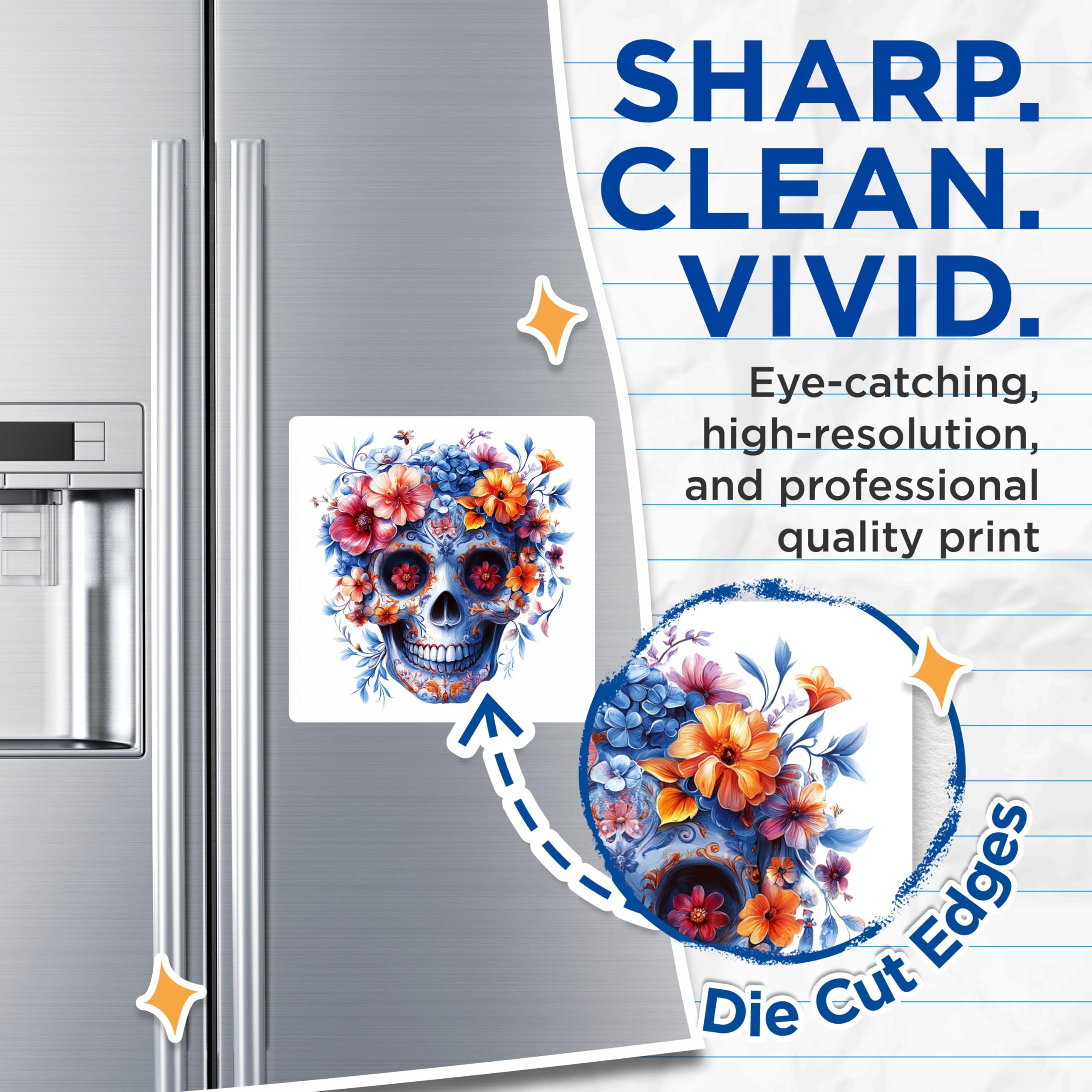 (2 Pack) Día de Los Muertos Sugar Skull Magnets - Calavera Floral Decor - Remembrance Art Kitchen - 5 Inches On Longest Side - Thick Durable Magnet - Made in USA - MAG27337